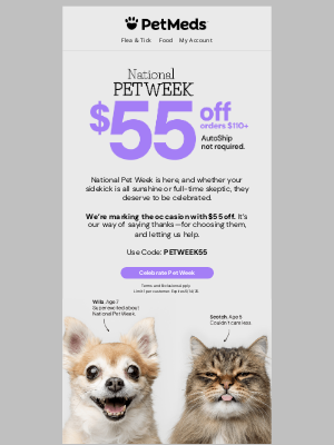 1800PetMeds - 📣 Ends Soon: $55 OFF for National Pet Week!