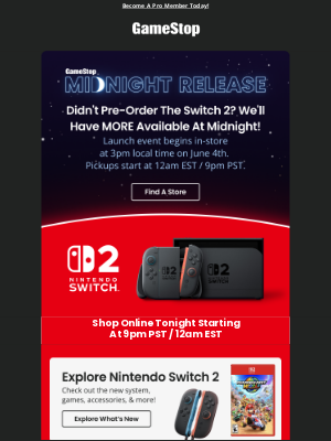 GameStop - 🎊 🌔 The Nintendo Switch 2 launches TONIGHT at 12am EST / 9pm PST!