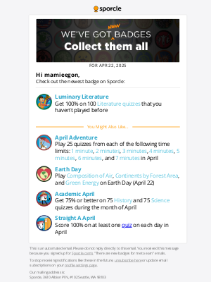 Sporcle, Inc. - New Sporcle Badge, Apr 22, 2025