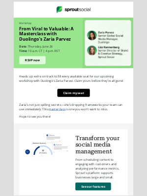 Sprout Social - 🎟 Duolingo workshop: Seats are going fast!