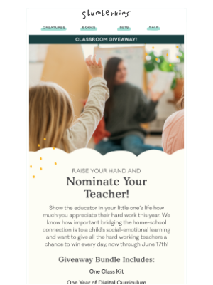 Slumberkins - Nominate Your Favorite Teacher! 🍎