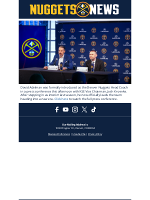 Denver Nuggets - David Adelman Introduced as Nuggets Head Coach