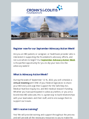 Crohn's & Colitis Foundation - Register now for our September Advocacy Action Week!