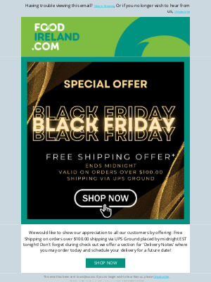 Food Ireland - Black Friday Starts Now - Free Shipping Offer!