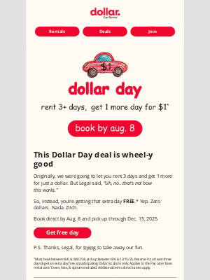 Dollar Rent A Car - Our $1 deal got vetoed…you win