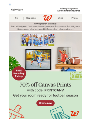 Walgreens - Make their first day last forever with 70% off Canvas Prints