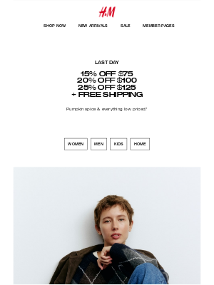 H&M - Last day: Up to 25% off + free shipping