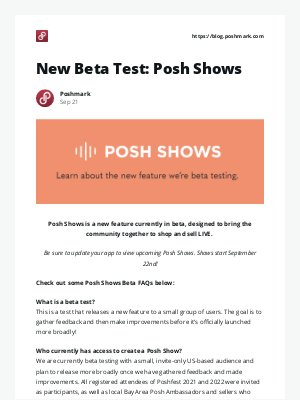 Poshmark - [New post] New Beta Test: Posh Shows