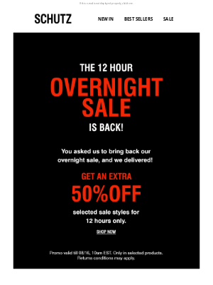 Schutz - 50% OFF for just 12 hours!