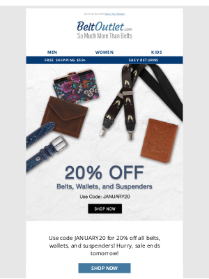 BeltOutlet.com - 20% Off is Almost Over!