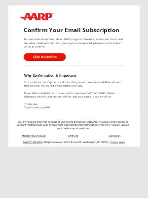 AARP - Valentin, Please Confirm Your Email Subscription