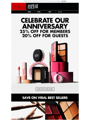 MAKE UP FOR EVER - Sitewide 25% Off—Our Anniversary, Your Treat