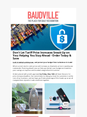 Baudville - Tariff-Proof Your Budget: Lock In Pricing By May 16th