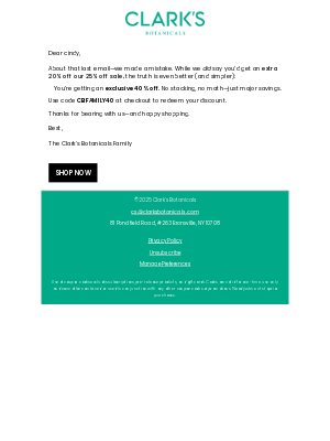 Clark's Botanicals - Oops—Here’s the Correct Offer