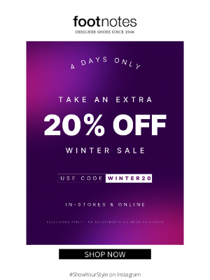 Footnotesonline - Extra 20% Off All Sale! 4 Days Only!