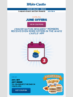 White Castle - Jennifer, Mark Your Calendar For June’s Coupons!