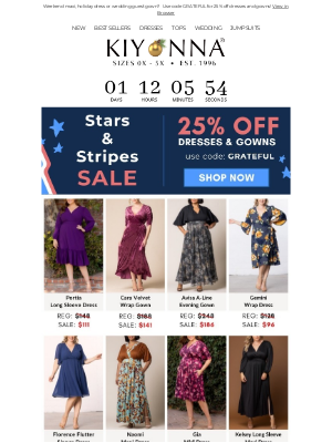 Kiyonna Clothing - Stars & Stripes Sale: Enjoy 25% OFF Dresses & Gowns NOW!