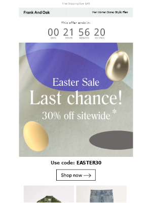 Easter email campaigns: Frank and Oak