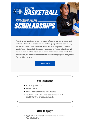 Orlando Magic - Scholarships Now Available for Orlando Magic Summer Camps