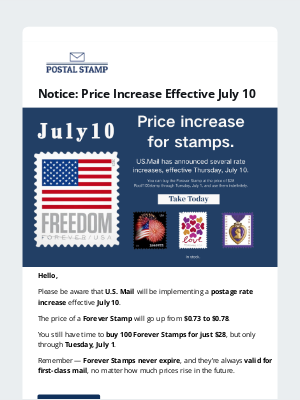 ShopHQ - Important: Stamps Rate Change Starting July 10