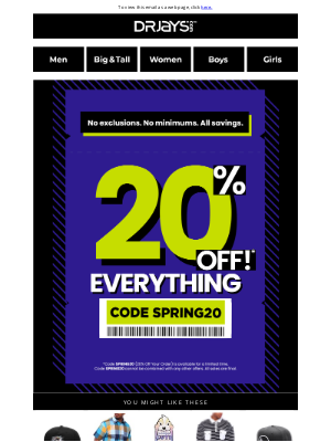 DrJays - More Savings: Take 20% Off Your Entire Order