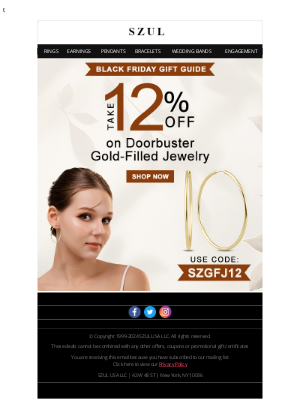 Szul - Black Friday Offer - Take 12% Off on Doorbuster Gold-Filled Jewelry!