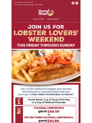 99 Restaurants - Join Us 7/18-7/20 for Lobster Lovers' Weekend