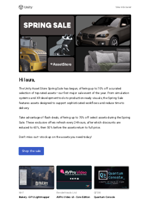 Unity - Asset Store Spring Sale for professional devs – 50% off + flash deals up to 70% off