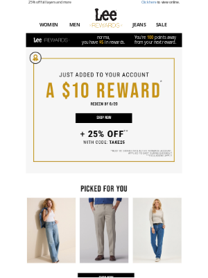 Lee Jeans - Extra $10 reward, just for you