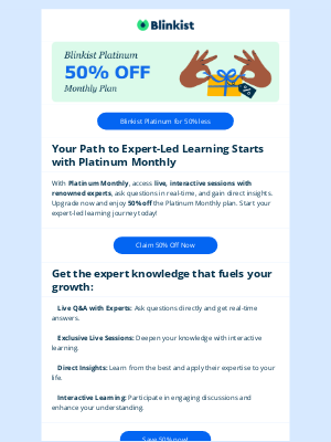 Blinkist - 🧠 Interactive Learning: Expert Sessions at 50% Off (Monthly Plan)!