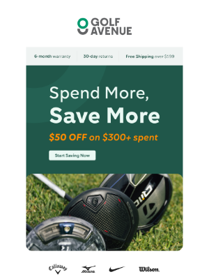 Golf Avenue (Canada) - Get $50 off on $300+ spent until Sunday