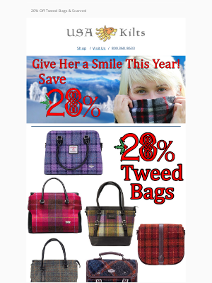 USA Kilts - 20% Off Purses & Scarves