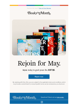 Book of the Month - May’s 6 selections.
