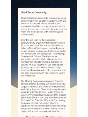 Chopra - Exciting news from Chopra Global