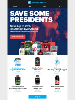 President's Day email campaign by Bodybuilding