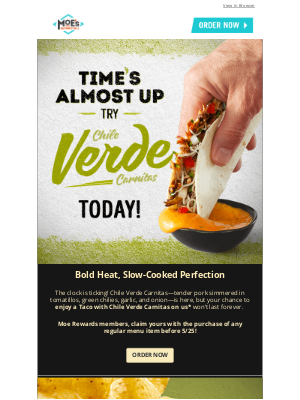 Moe’s Southwest Grill - Last Chance! Get Your Taco with Chile Verde Carnitas