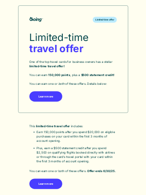 Limited-time travel offer: Business card