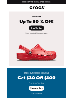 Crocs - Up to 50% off! Your wallet just thanked you! 🤝