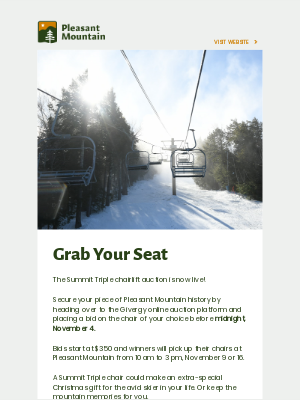 Pleasant Mountain - NOW LIVE: Summit Triple Chairlift Auction