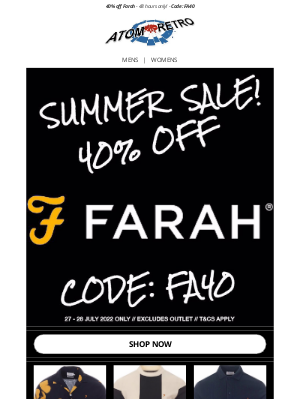 Atom Retro - 40% off Farah - 48 Hours Only!