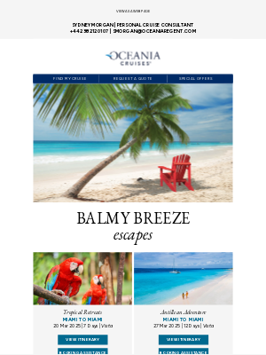 Oceania Cruises - Leave Cold Winds for Balmy Breezes