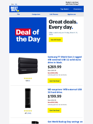 Best Buy - Big World Backup Day savings on a huge variety of backup and storage devices, plus more.