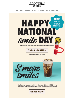 Scooter's Coffee - Top your fave drink with a FREE Smiley Straw Topper today! 😊😊😊