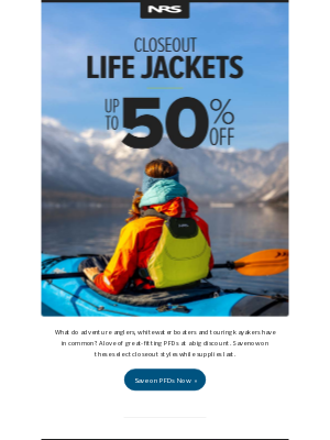 NRS - BIG DEAL: Up To 50% Off Life Jackets