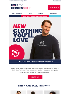 Help For Heroes - Don’t Miss Out – New Clothing Just Arrived!