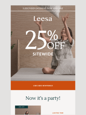 Leesa - 25% off mattresses? Now it's a party! 🎉