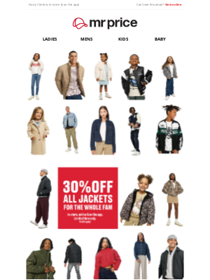 Mr Price (South Africa) - 30% off jackets for EVERYONE 😎