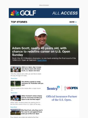 Golf Channel - Adam Scott, nearly 45 years old, with chance to redefine career on U.S. Open Sunday