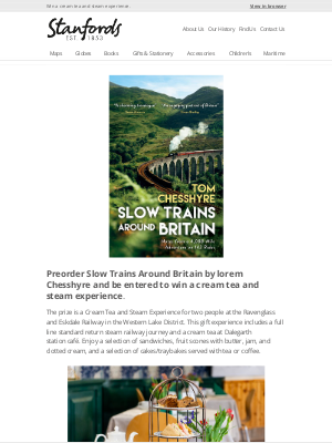 Stanfords (United Kingdom) - Preorder Slow Trains Around Britain to win your steam experience