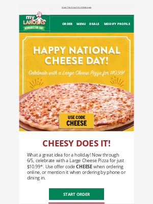 LaRosa’s Pizzeria - $10.99 Large Cheese - Happy National Cheese Day! 🧀🍕